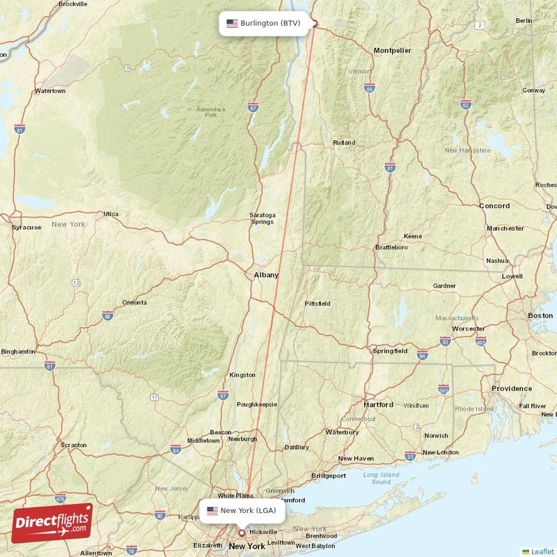 BTV - LGA route map