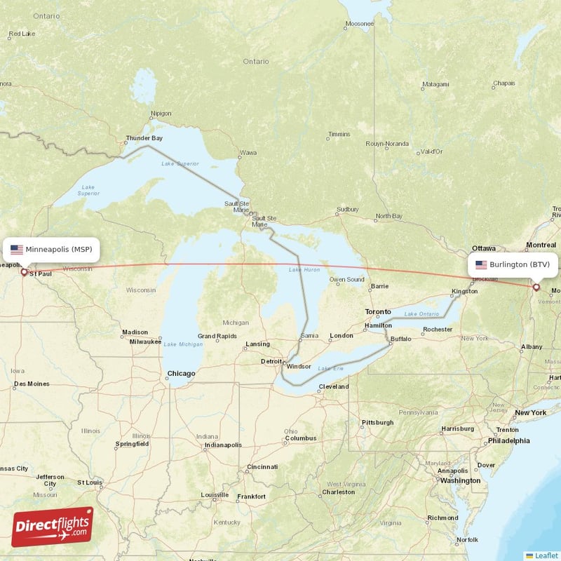 BTV - MSP route map