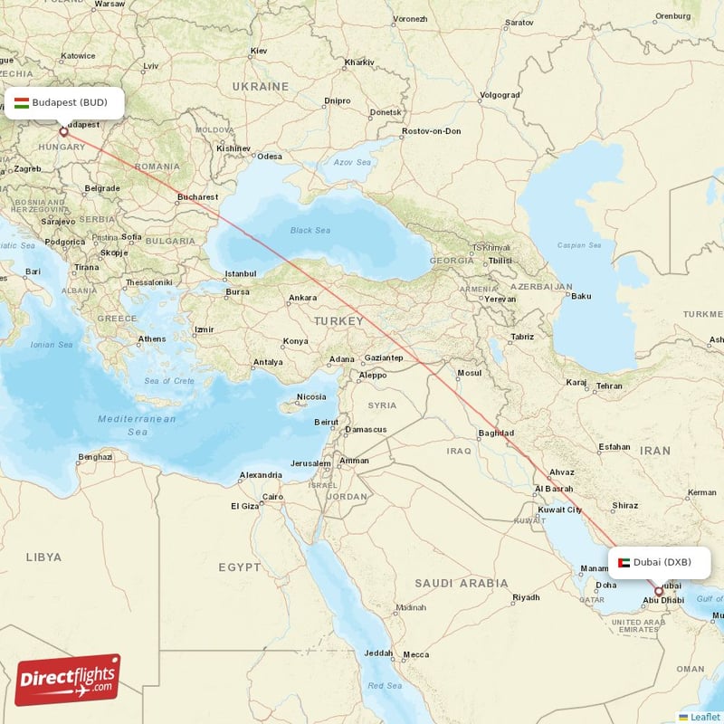 BUD - DXB route map