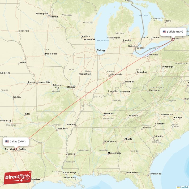 BUF - DFW route map