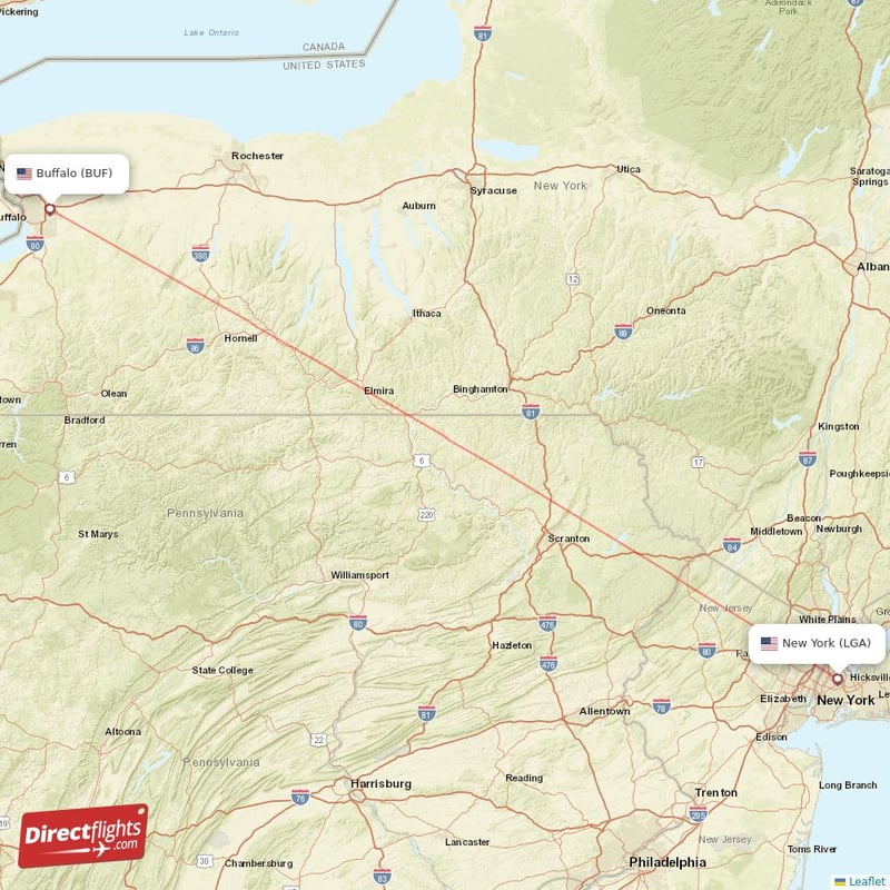 BUF - LGA route map