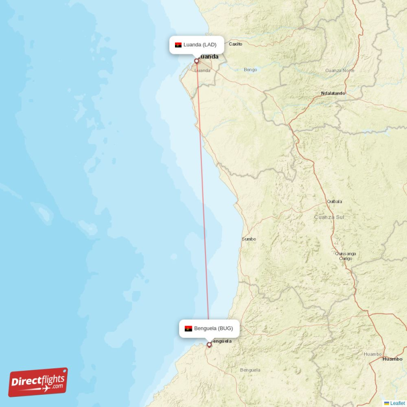 Direct flights from Luanda to Benguela, LAD to BUG non-stop ...