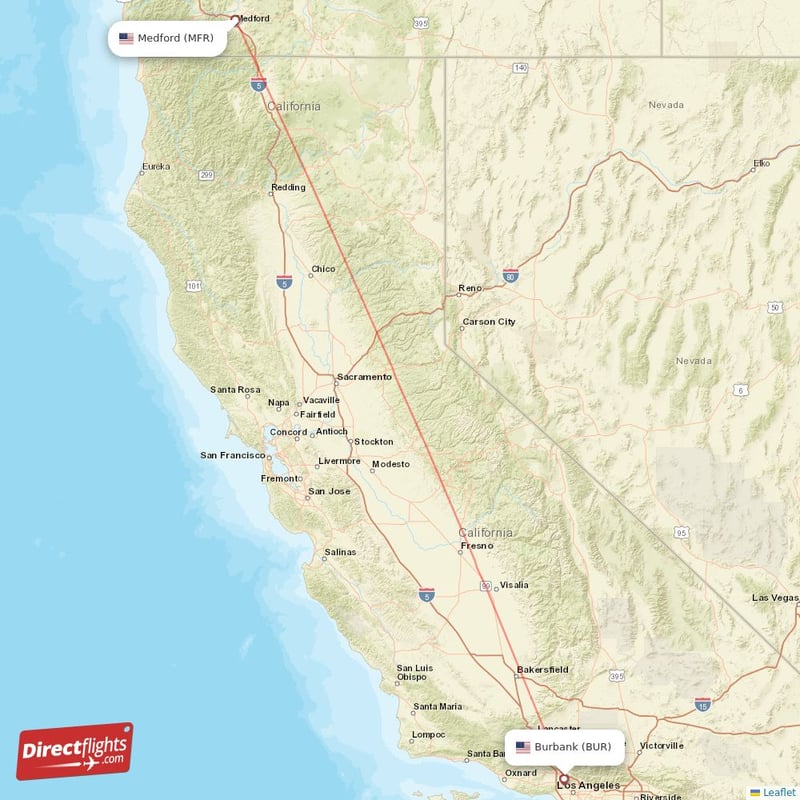 BUR - MFR route map