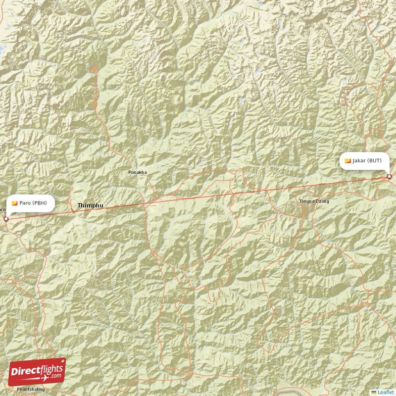 Direct flights from Jakar to Paro, BUT to PBH non-stop - Directflights.com