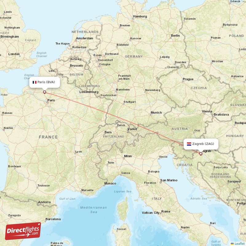 BVA - ZAG route map
