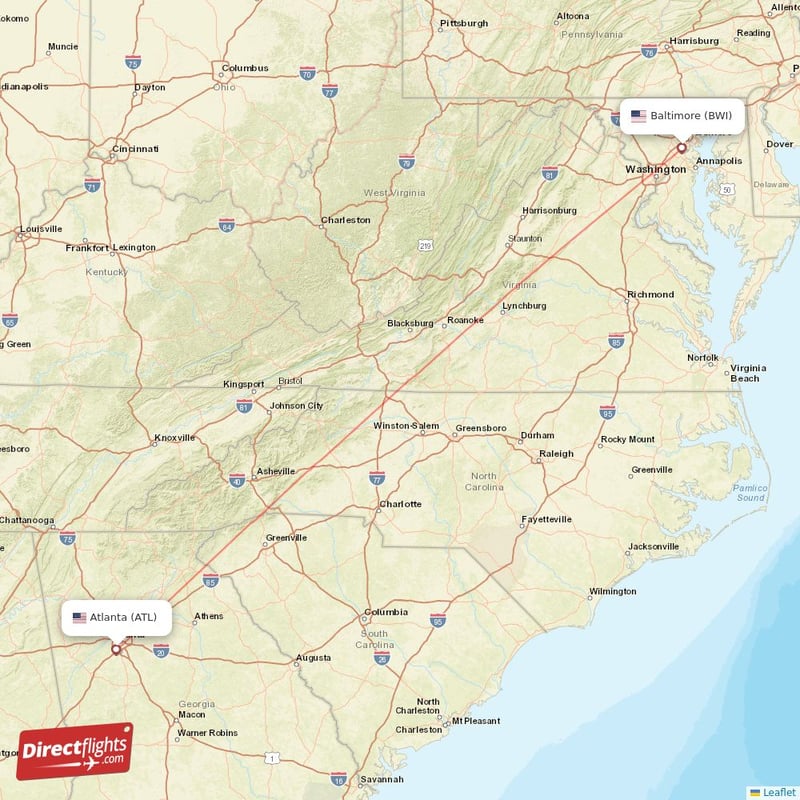 BWI - ATL route map