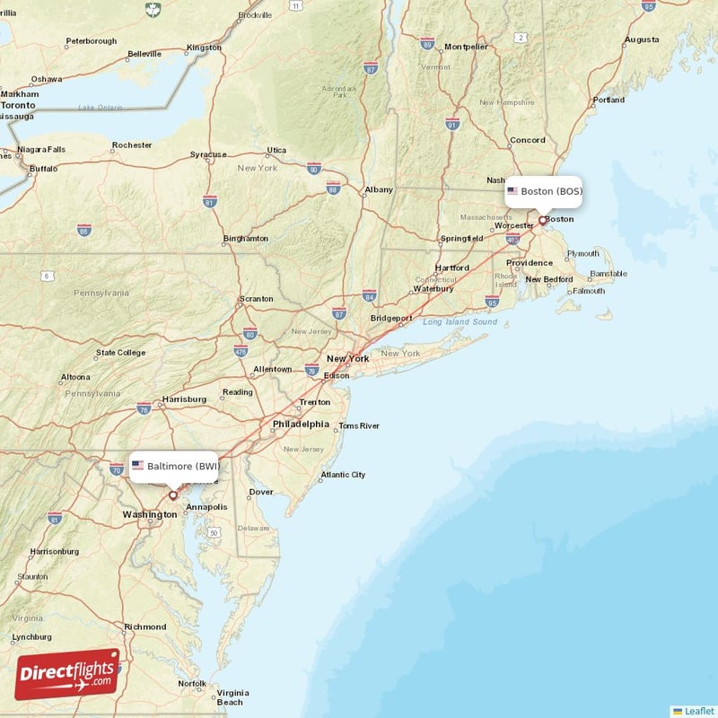BWI - BOS route map