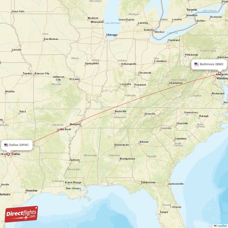 BWI - DFW route map