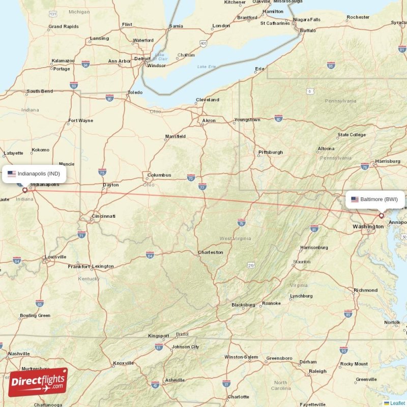 BWI - IND route map