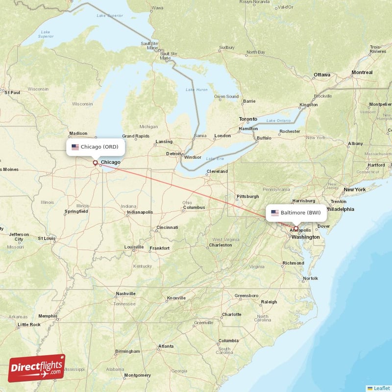 BWI - ORD route map