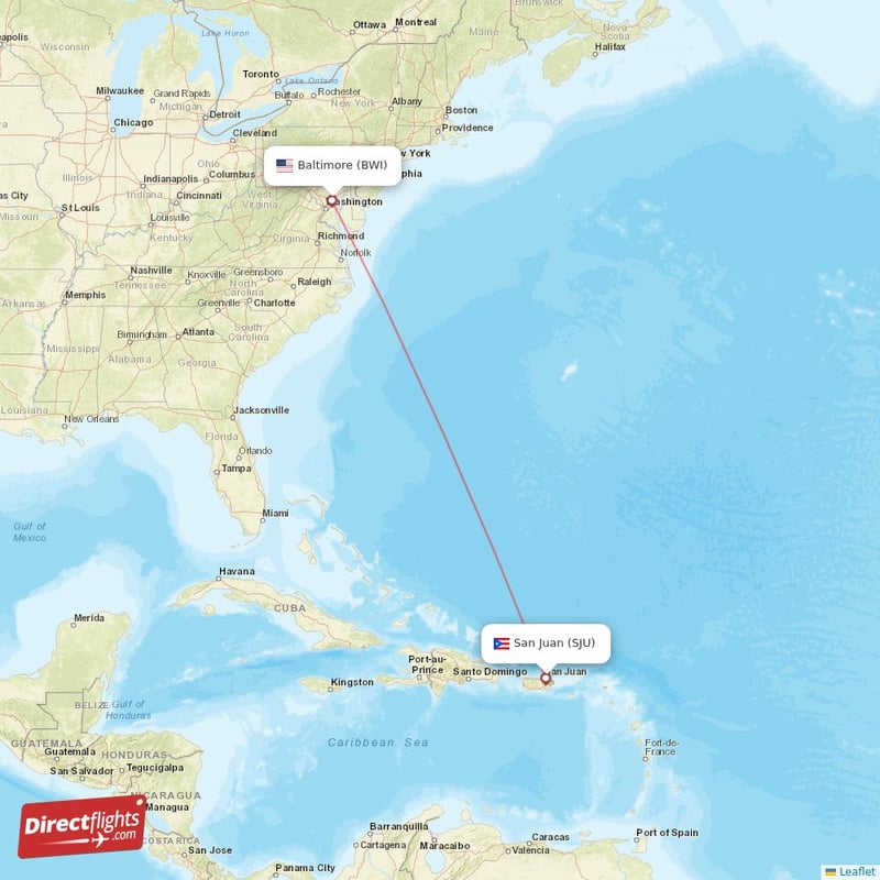 Direct flights from Baltimore to San Juan BWI to SJU non stop