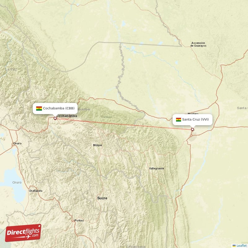 Direct flights from Cochabamba to Santa Cruz CBB to VVI non stop