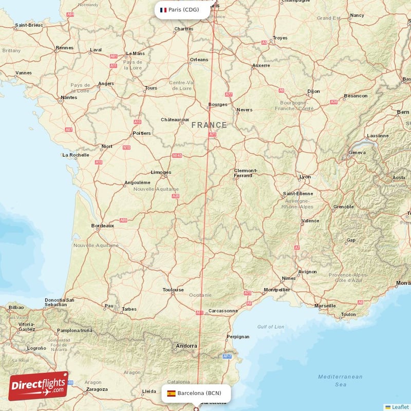 CDG - BCN route map
