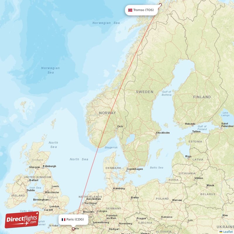 Direct flights from Paris to Tromso CDG to TOS non stop