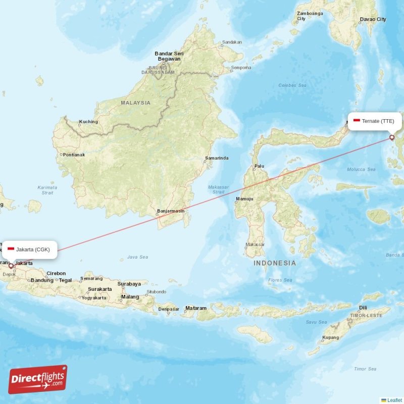 Direct flights from Jakarta to Ternate, CGK to TTE non-stop ...