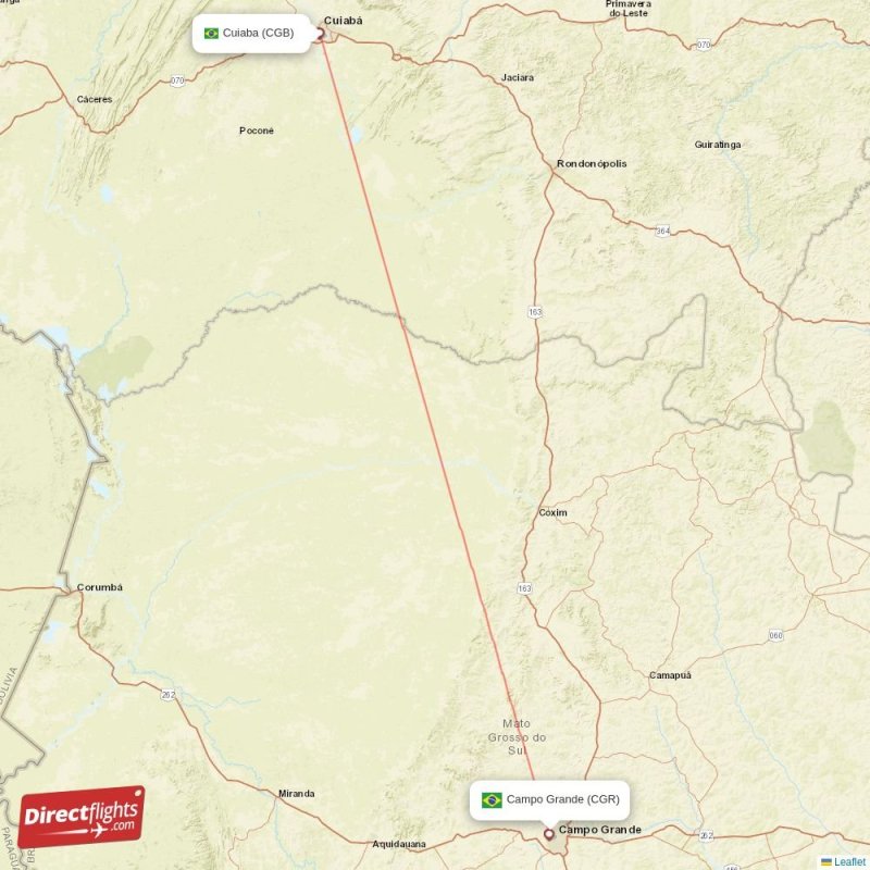 Direct flights from Campo Grande to Cuiaba (CGR-CGB) - Directflights.com