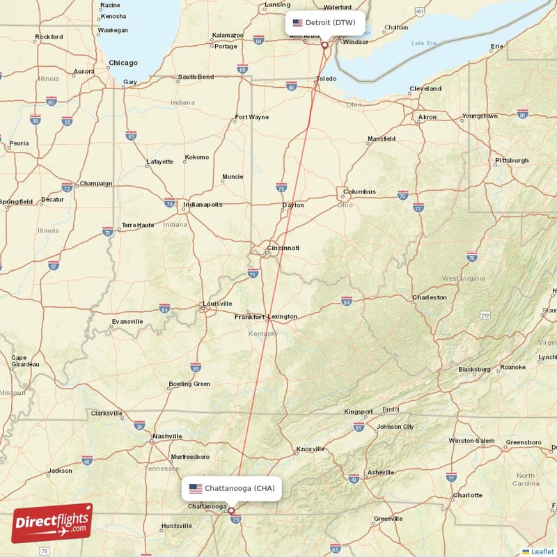 CHA - DTW route map