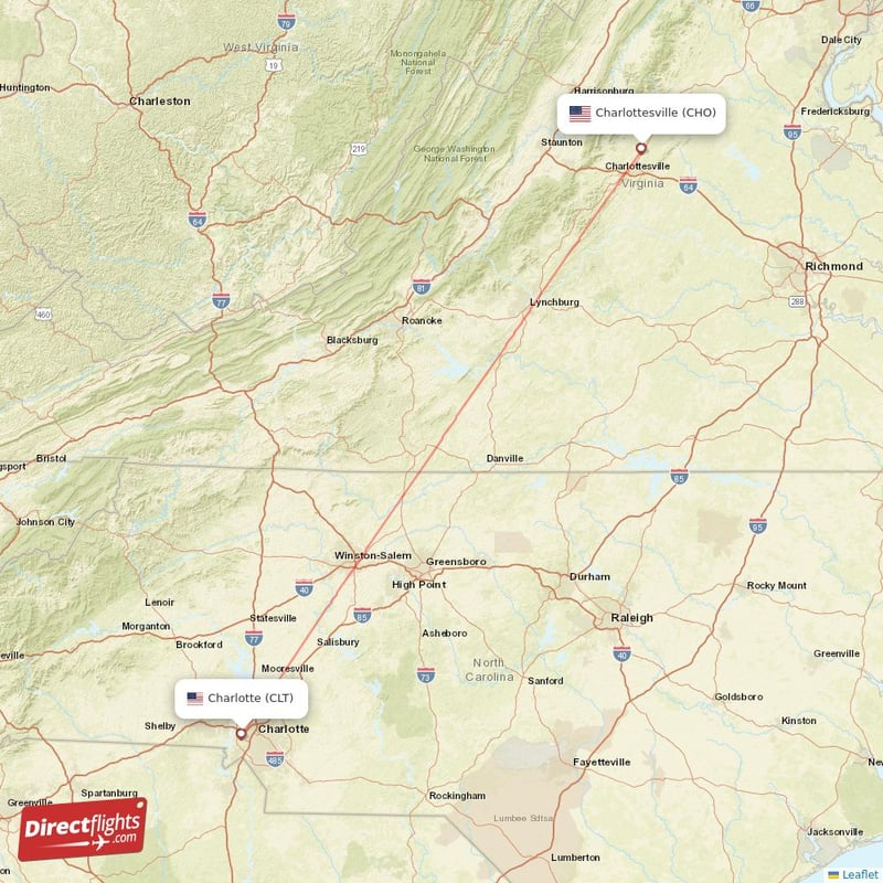 CHO - CLT route map