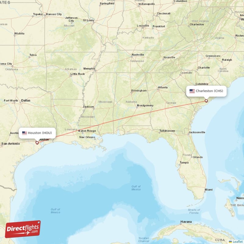 CHS - HOU route map