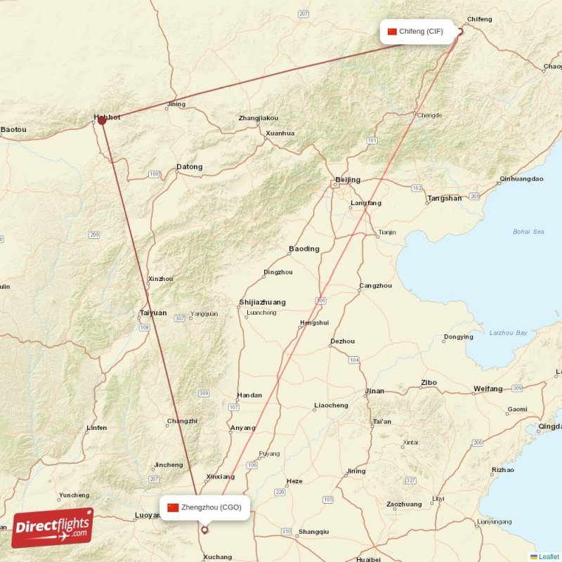 Direct flights from Chifeng to Zhengzhou, CIF to CGO non-stop ...