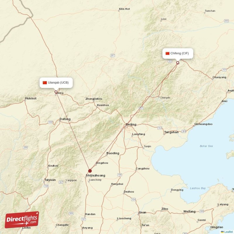 Direct flights from Chifeng to Ulanqab, CIF to UCB non-stop ...