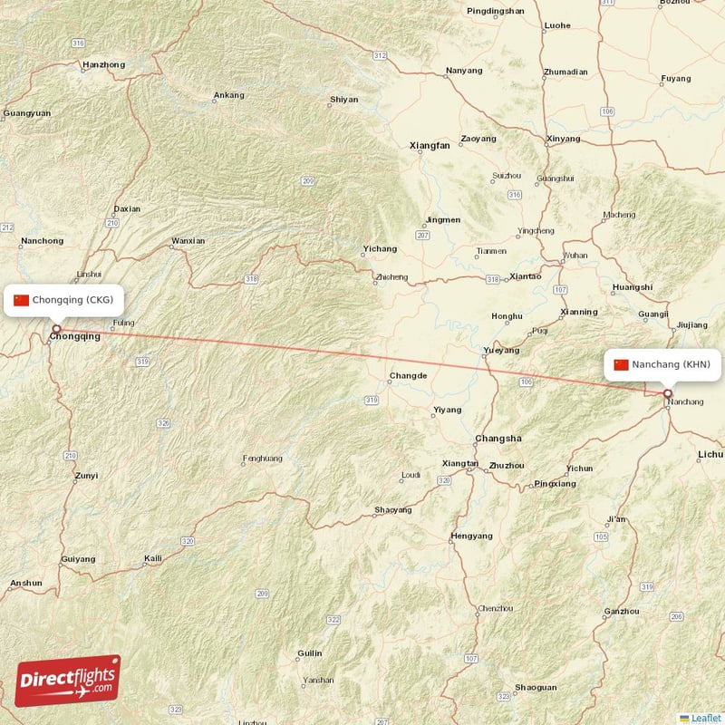 CKG - KHN route map