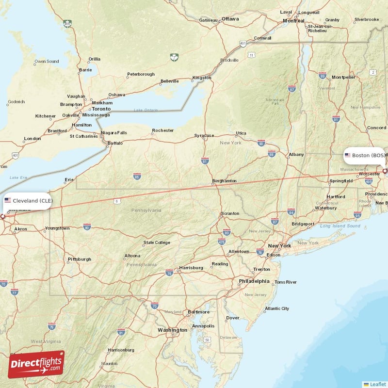 CLE - BOS route map