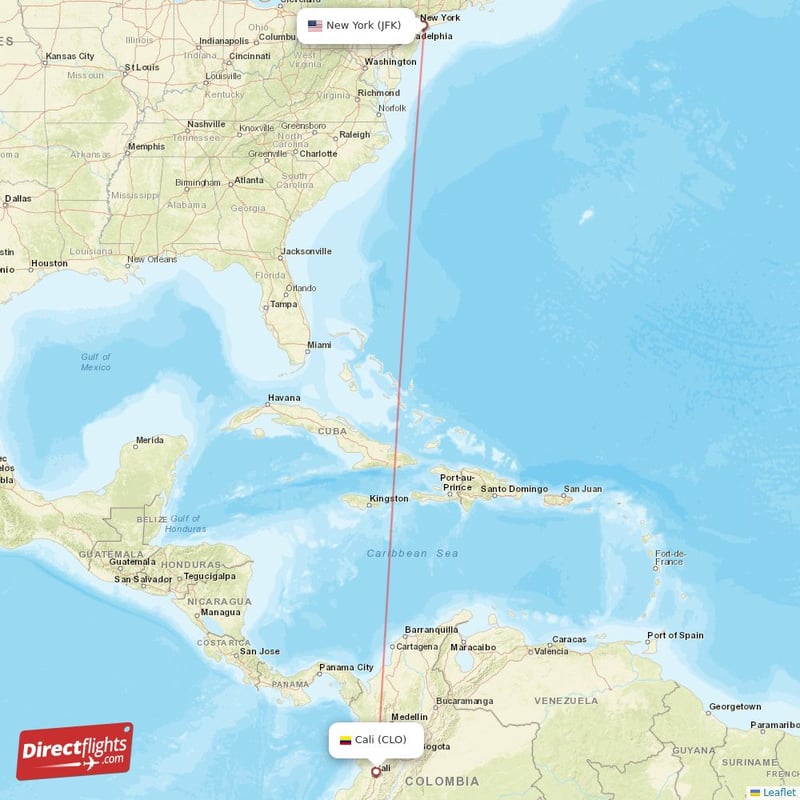 CLO - JFK route map