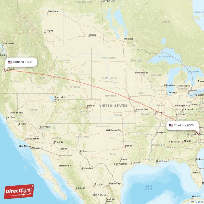 CLT - PDX route map