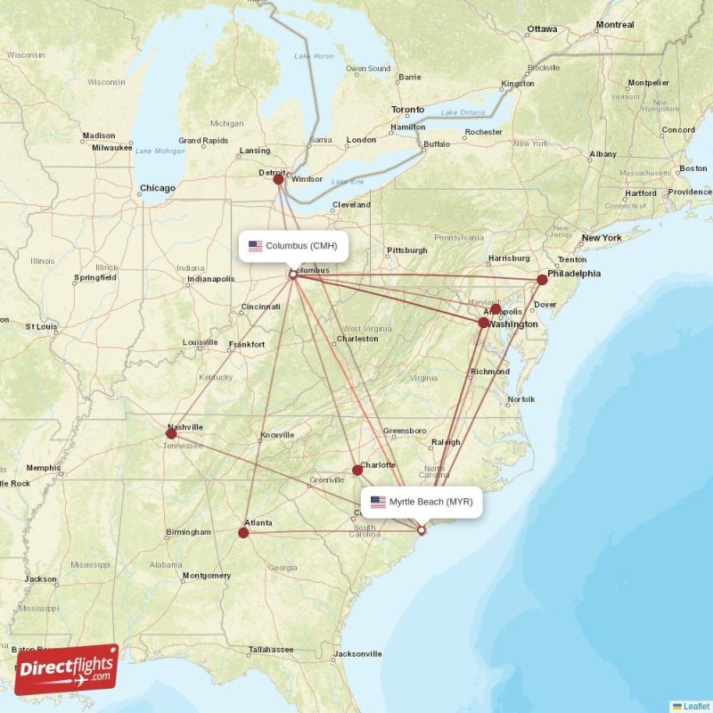 CMH - MYR route map