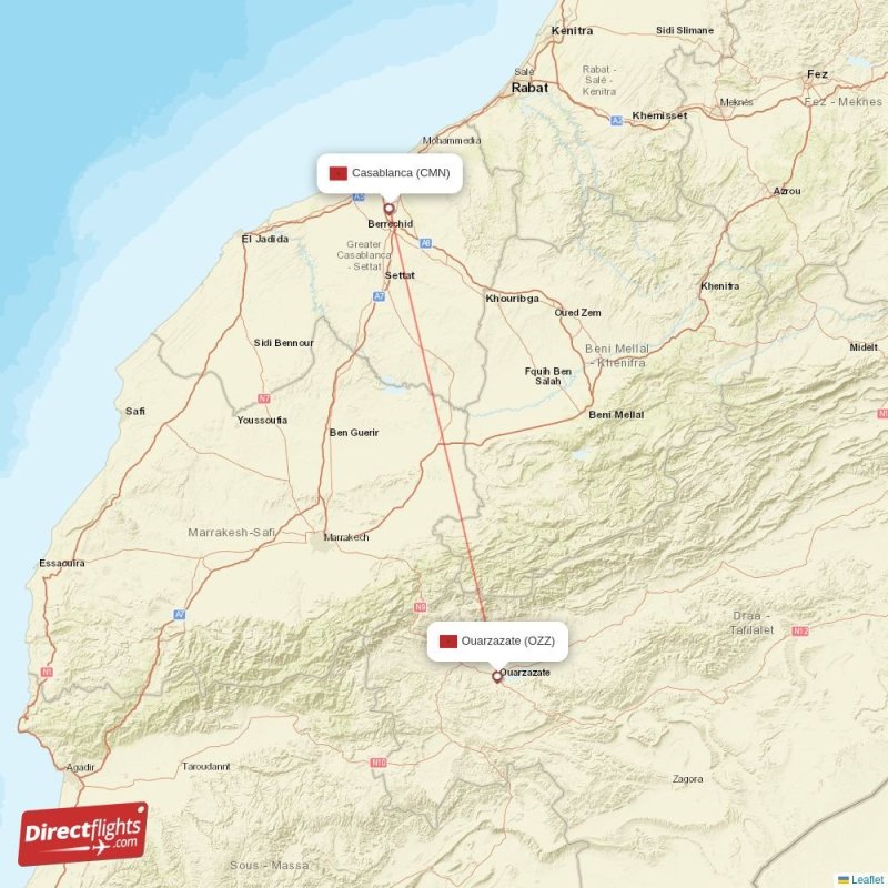 CMN - OZZ route map