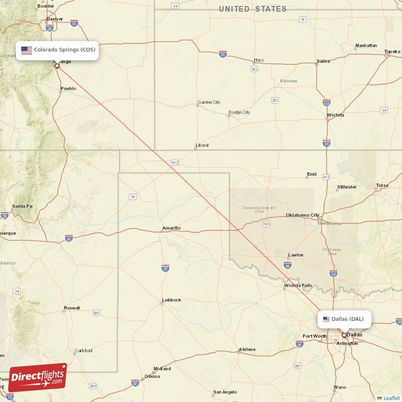 Direct flights from Colorado Springs to Dallas COS to DAL non