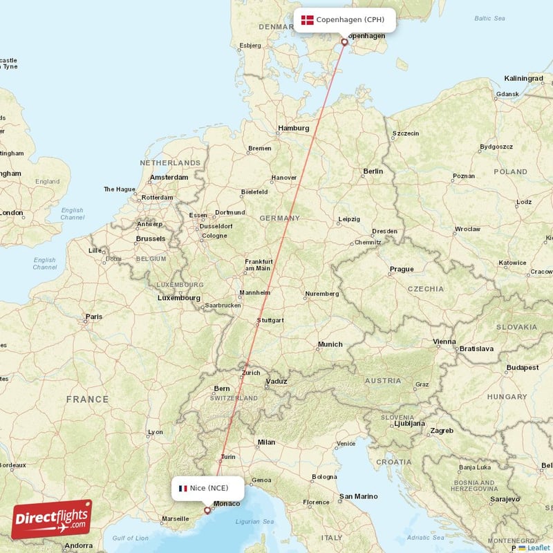 CPH - NCE route map