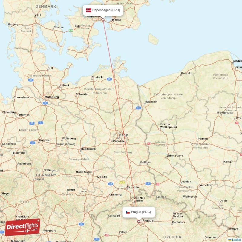 CPH - PRG route map