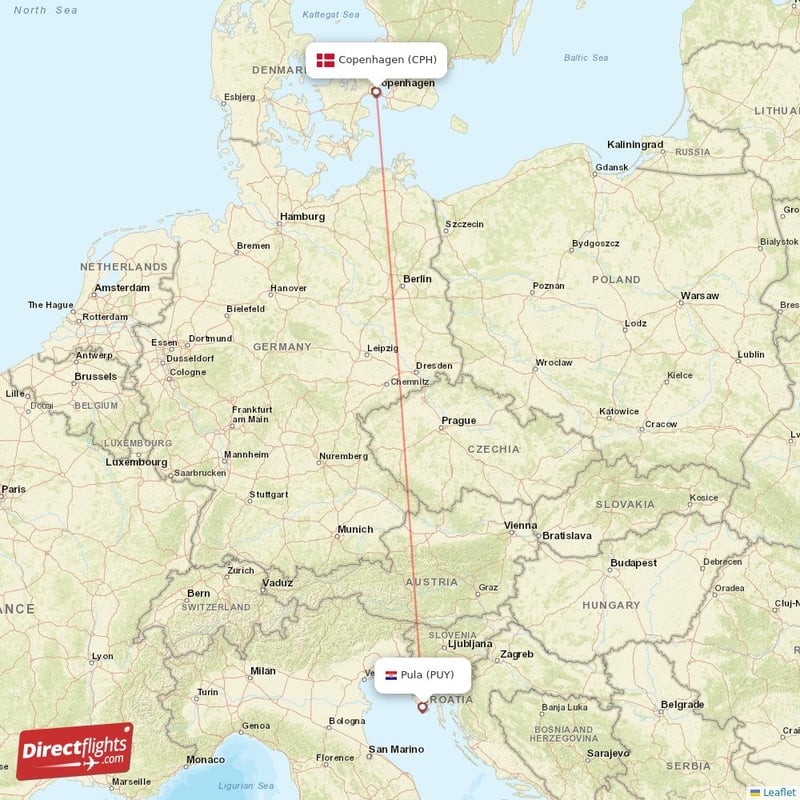 CPH - PUY route map