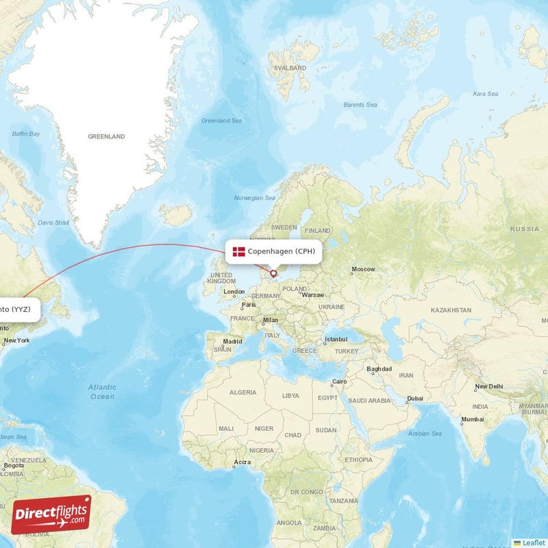 CPH - YYZ route map