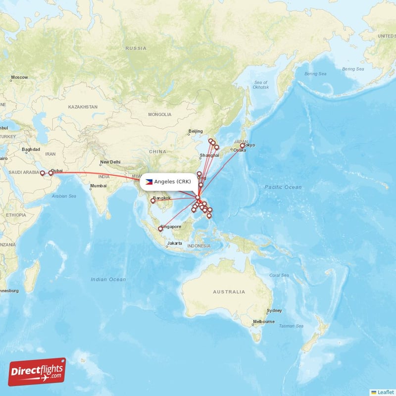 Direct flights from Angeles 21 destinations CRK, Philippines