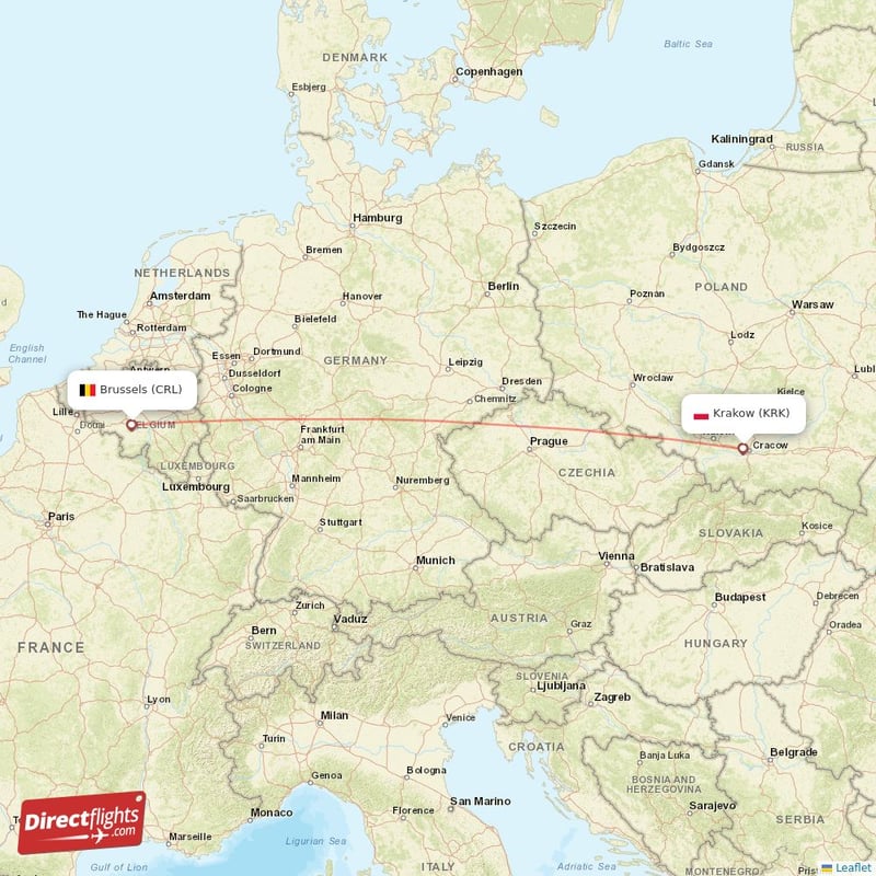 Direct flights from Brussels to Krakow CRL to KRK non stop