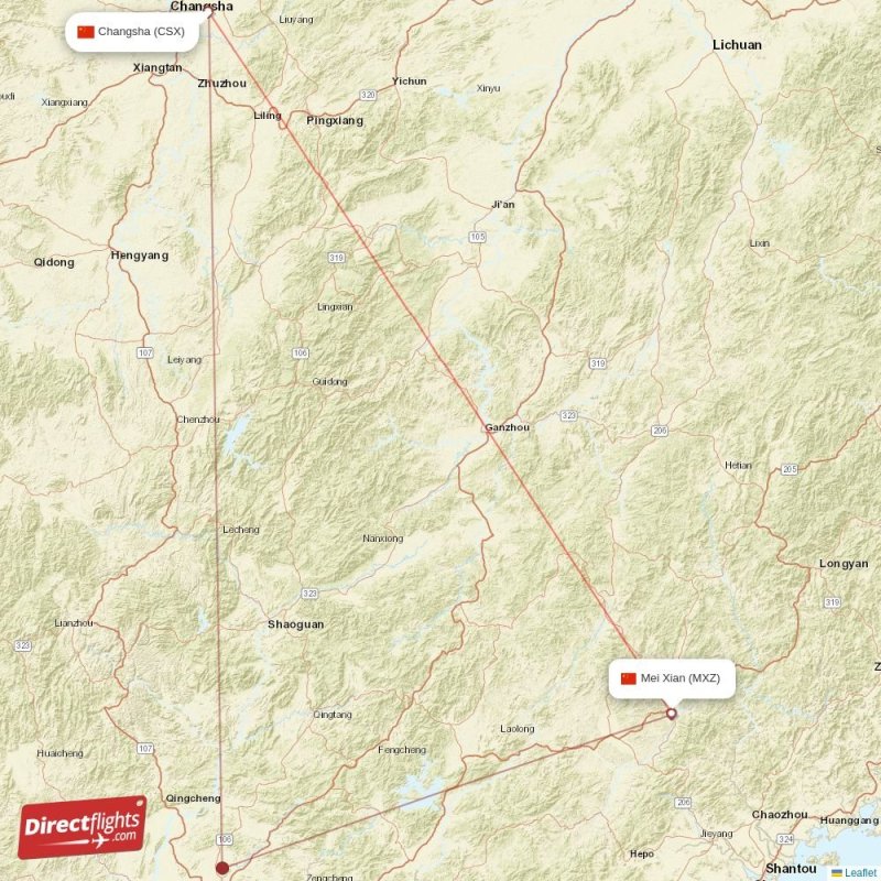 Direct flights from Changsha to Mei Xian, CSX to MXZ non-stop ...