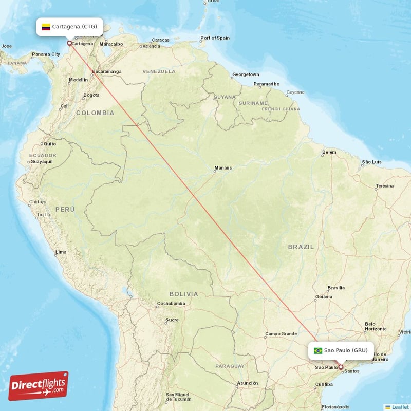 Direct flights from Cartagena to Sao Paulo CTG to GRU non stop