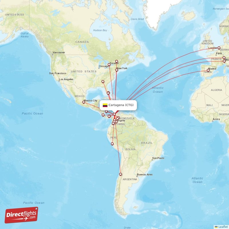 Direct flights to Cartagena CTG, Colombia