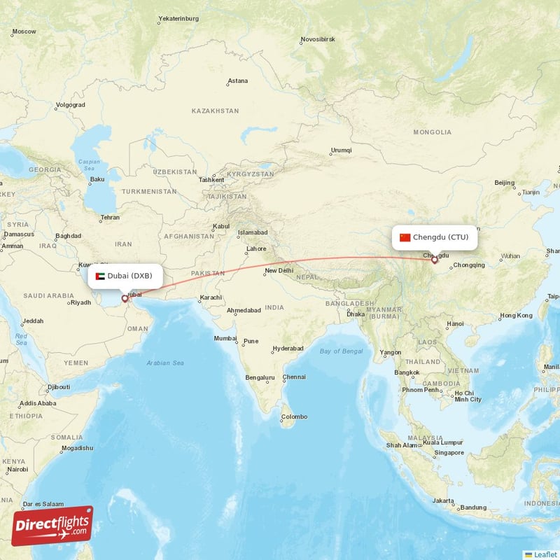 CTU - DXB route map