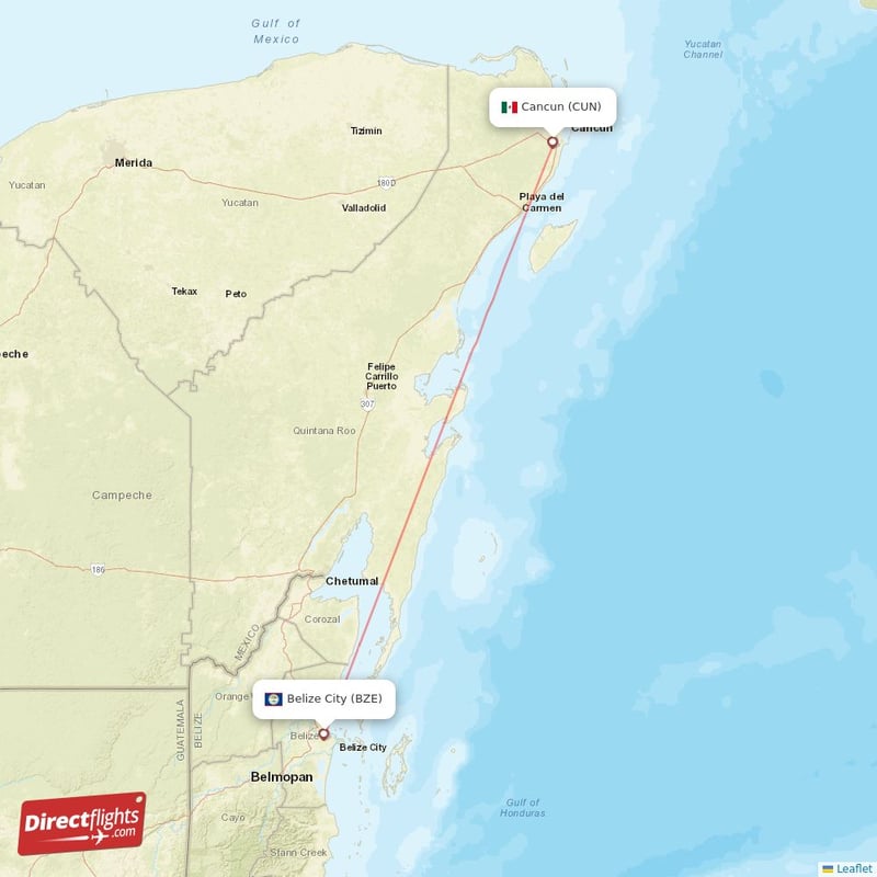 CUN - BZE route map