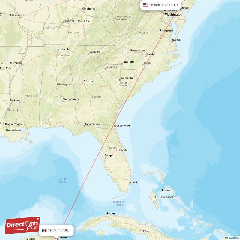 CUN - PHL route map