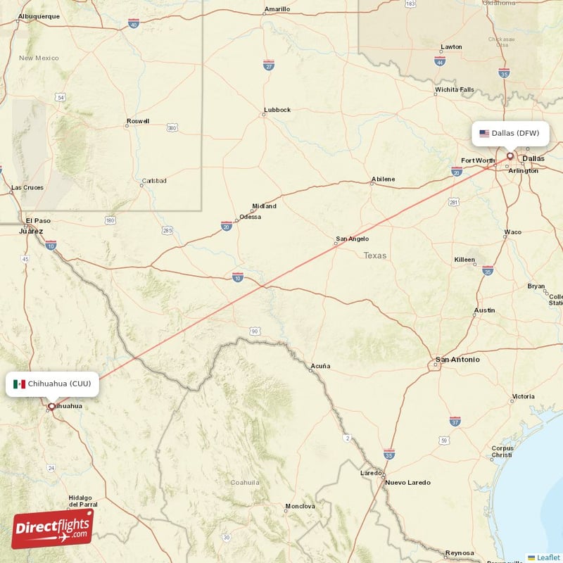 CUU - DFW route map