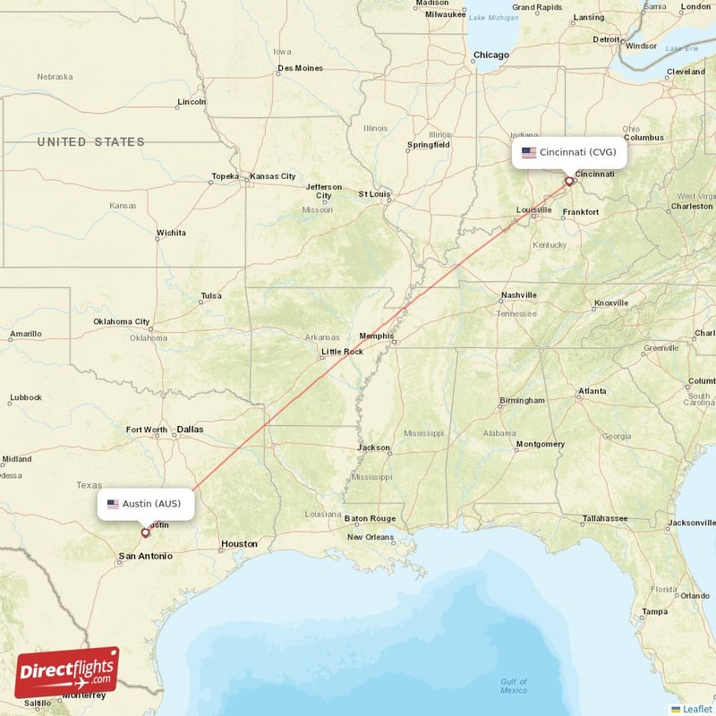CVG - AUS route map