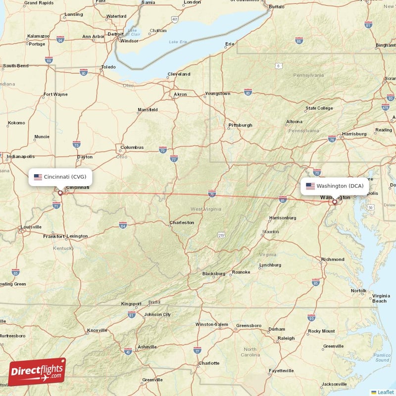 CVG - DCA route map