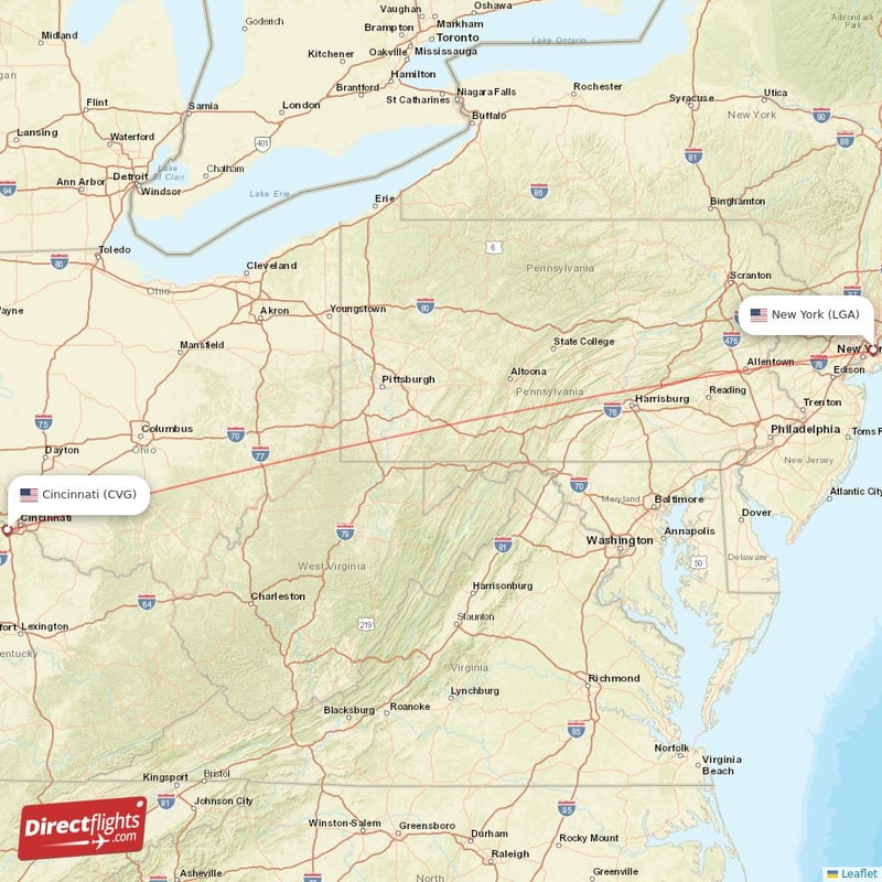 CVG - LGA route map