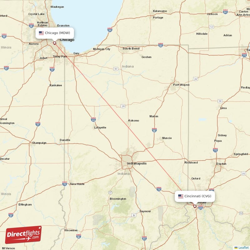 CVG - MDW route map