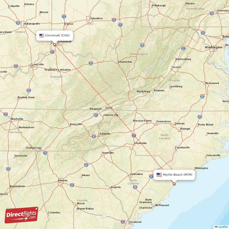 CVG - MYR route map